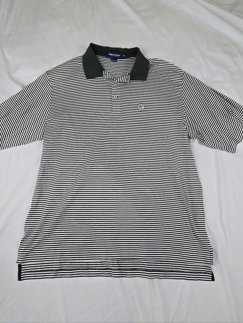 Polo Golf Ralph Lauren Men's XL Black White Striped 100% Cotton Golf Polo Peru